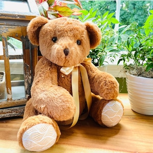 Custom weighted infant loss teddy bear, jointed arms, legs and head, 12oz - 10lb, custom printed ribbon