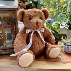 Custom weighted infant loss teddy bear, jointed arms, legs and head, 12oz - 10lb, custom printed ribbon