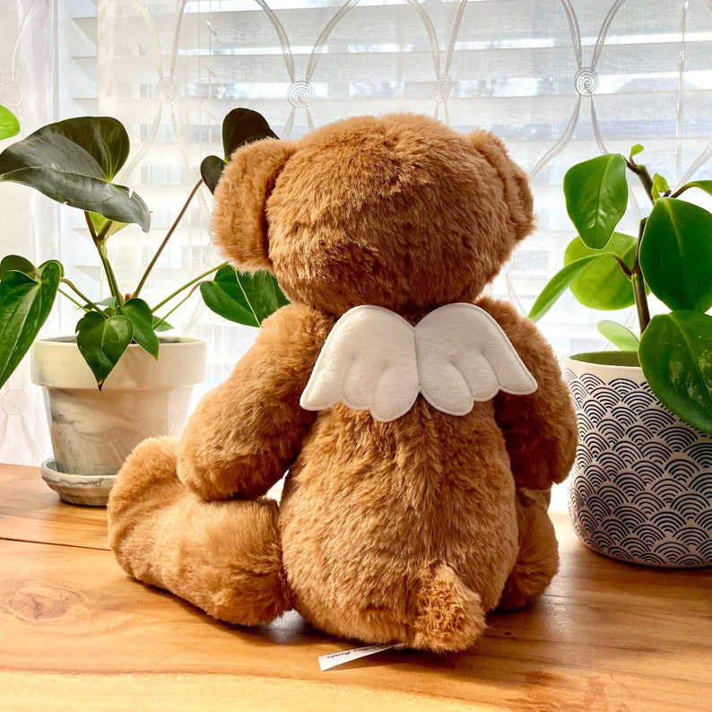 Voice Recording Gift, Classic brown jointed teddy bear with choice of paw color, includes a 30 second, red heart shaped recorder.