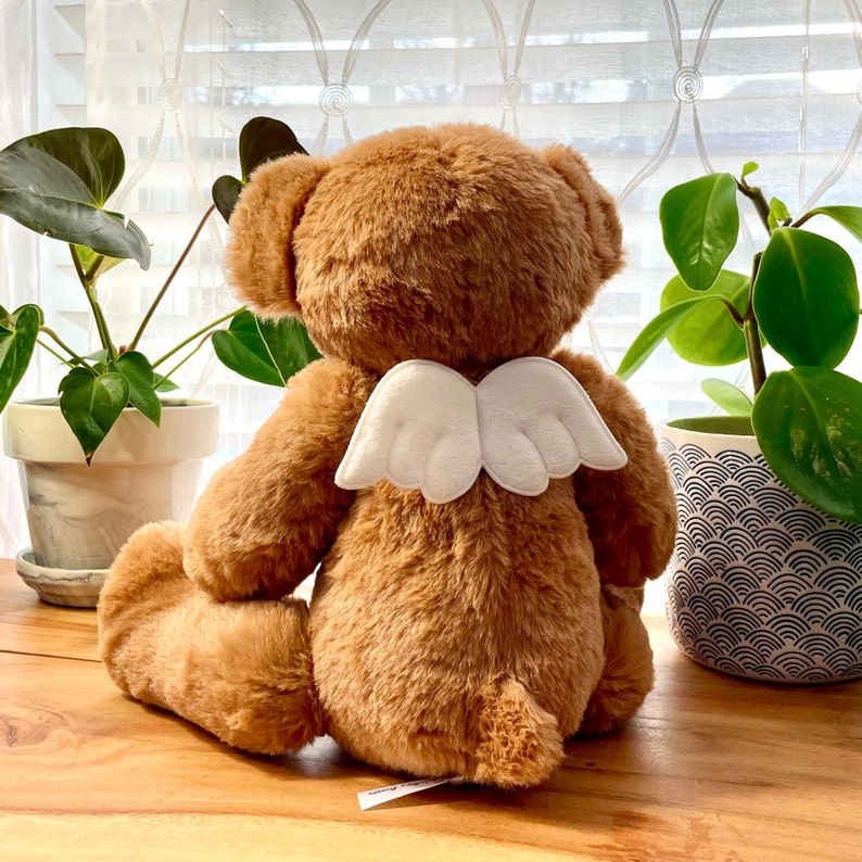 Custom weighted infant loss teddy bear, jointed arms, legs and head, 12oz - 10lb, custom printed ribbon