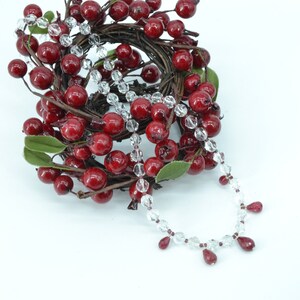 Ruby and crystal quartz! Perfect Elegant holiday or gift necklace. Teardrop faceted deep red rubies. With hand cut faceted crystal quartz