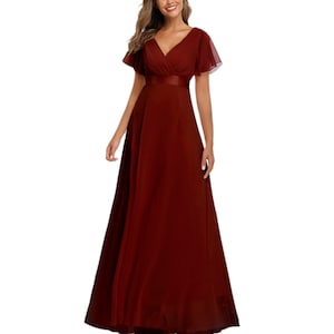 ROMANCE VICTORY Women's Short Sleeve V Neck Floor-length Empire Waist Bridesmaid Prom Dress