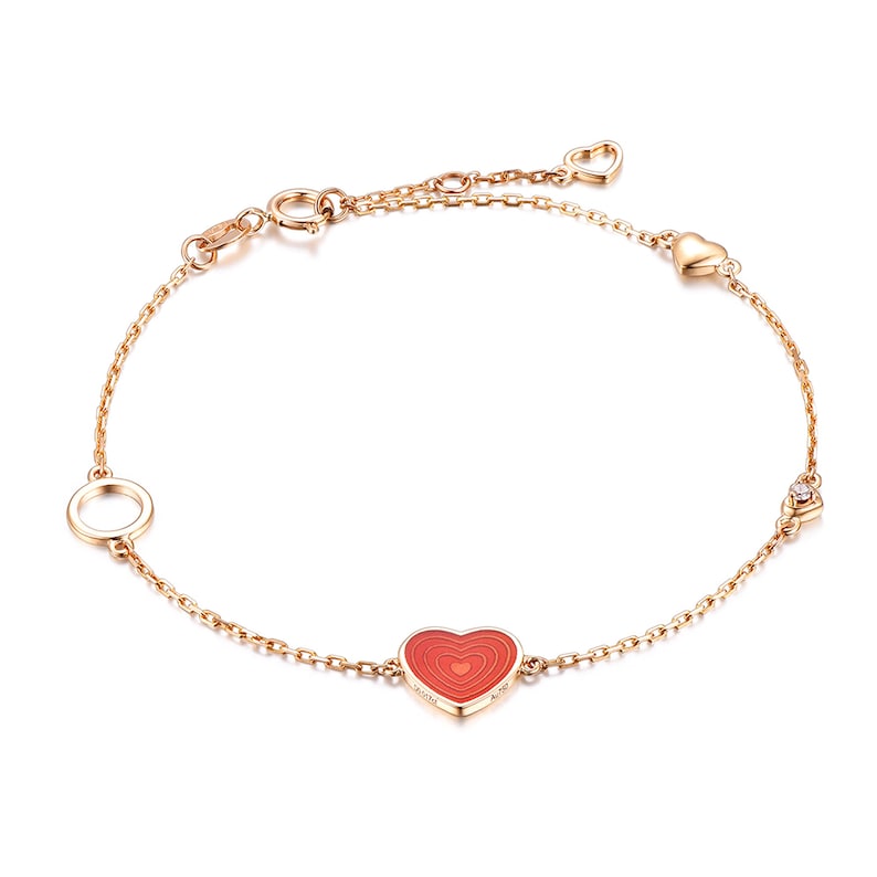 0.015ct, G-H color, SI1-SI2 clarity IGI Certified RVLA Romance Victory 18k Solid Rose Gold Natural Diamond Enamel Bracelet