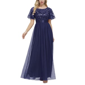 ROMANCE VICTORY Women's Embroidery Floor-length Empire Waist Bridesmaid Prom Dress