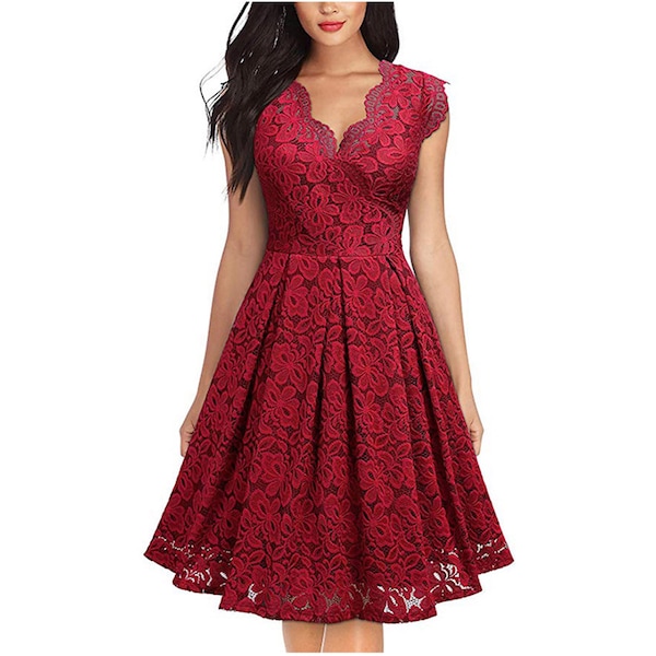 ROMANCE VICTORY Women's V Neck Sleeveless Vintage Floral Lace Bridesmaid Party Cocktail Pencil Dress