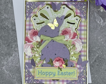 Hoppy Easter Purple Bunny Handgemachte Osterkarte