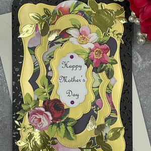 Happy Mother&#39;s Day- Gold and Black- Handmade Mother&#39;s Day Card