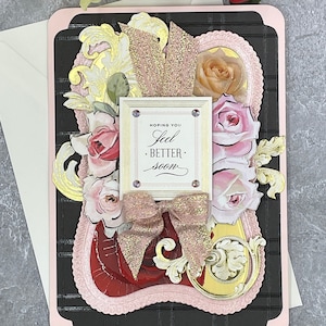 Hoping You Feel Better Soon- Pink and Black- Handmade Get Well Card