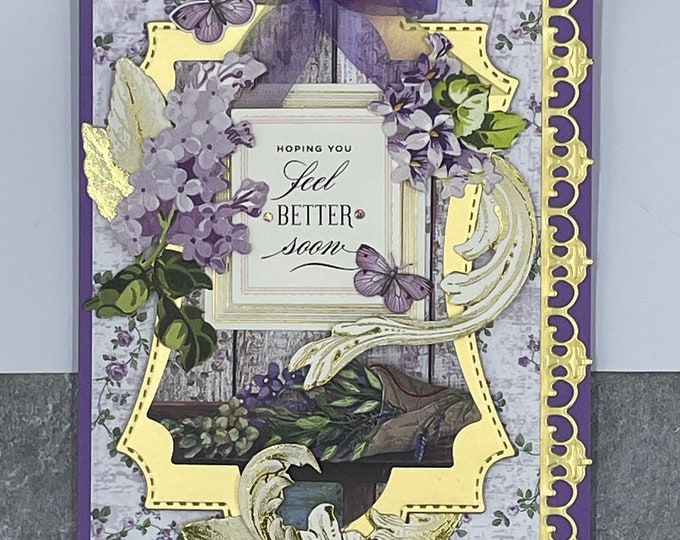 Hoping You Feel Better Soon- Lavender and Gold- Handmade Get Well Card ...
