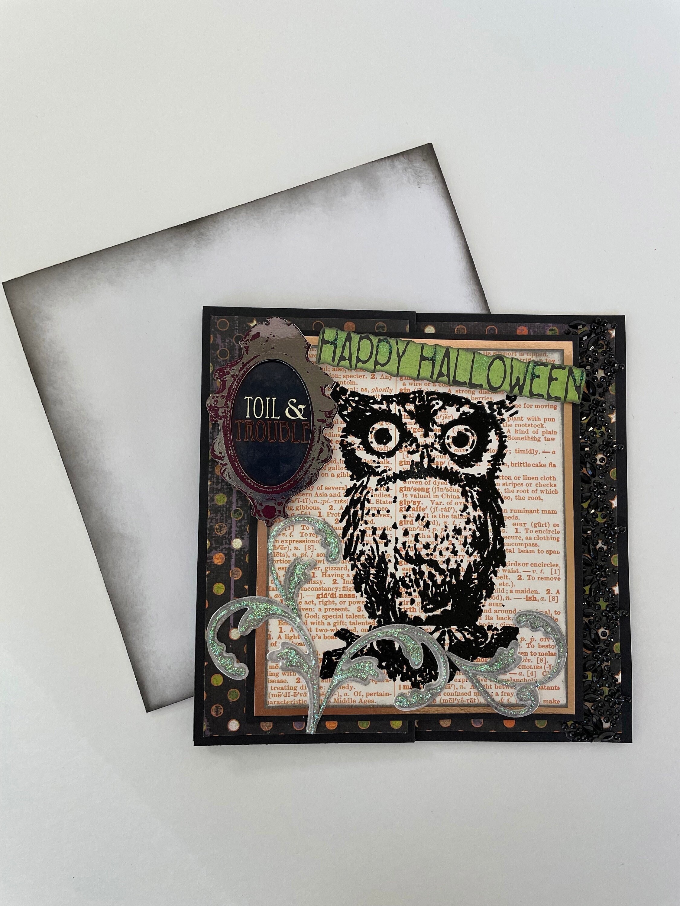 Owl Toil And Trouble Handmade Halloween Card