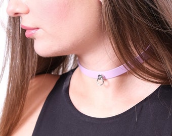 Pink choker for women Thin collar leather for girl Premium genuine leather FREE SHIPPING with any other item