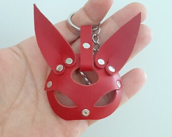 Porte-clés BDSM masque lapin Mini masque Porte-clés Porte-clés en cuir rouge Couleur personnalisée