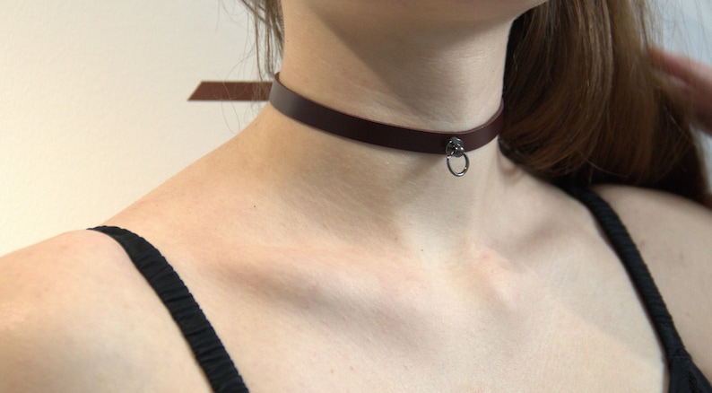 Leather minimalist choker for women Day choker for girl Premium mahogany genuine leather collar FREE SHIPPING with any other item 