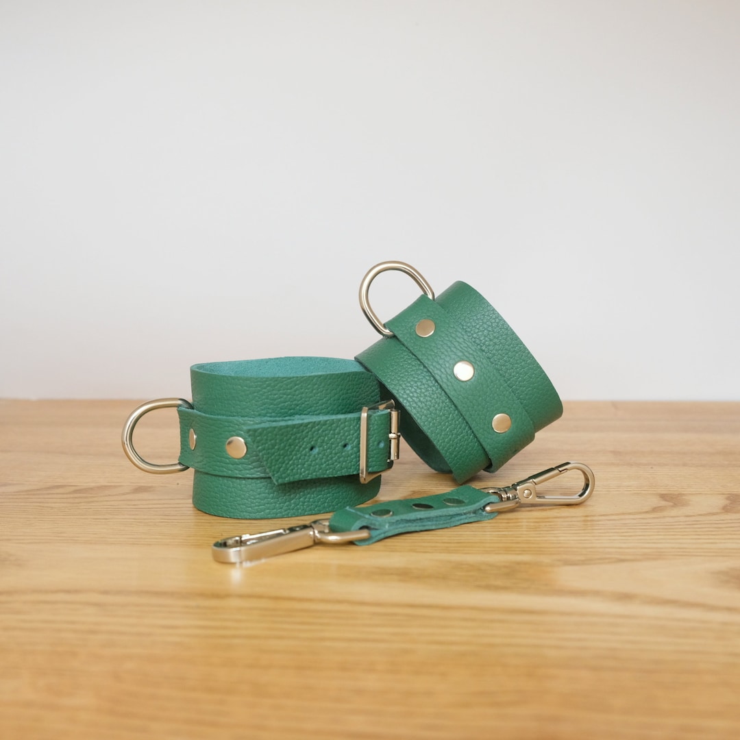 Green BDSM Handcuffs for Submissive Bondage Cuffs Soft Leather ...