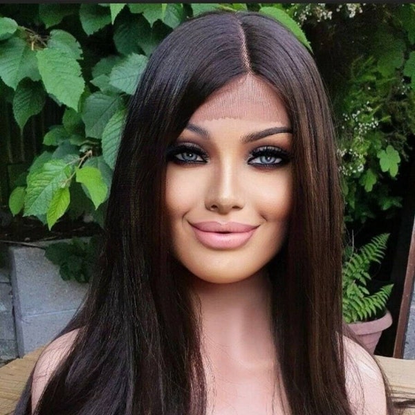 Madeline dark brown human hair blend wig, lace front wig, front lace wig, light wig