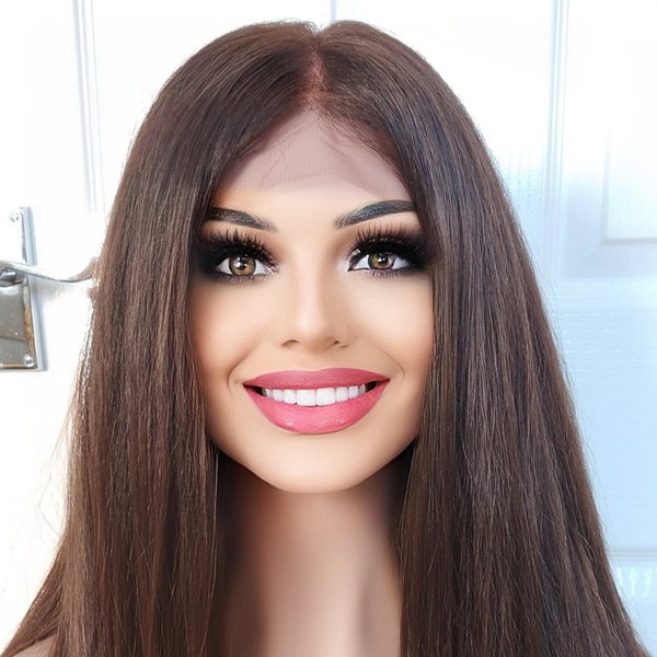 Florence Brown Free Parting Super Soft Human Hair Blend Wig Front Lace Wig Full Wig