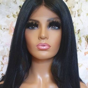 Black Free Part Human hair blend wig, Swiss lace, Carmela Lace Front Wig choose your colour