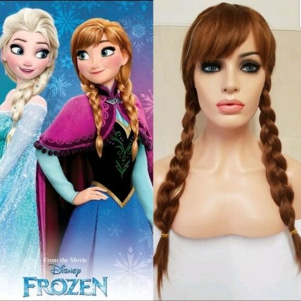FAST DISPATCH Frozen Fancy Dress Costume Cosplay Wig Fringe Bangs Anna Brown Wig classic cap