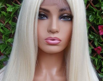 Madeline human hair blend wig, lace front wig, front lace wig, bleach blonde light wig