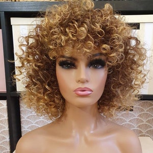 Asa Full Synthetic mixed blonde and light brown perm curly afro spiral curls classic cap adjustable wig