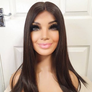 Dark Brown Human Hair Blend Wig Soft Lace Front Wig