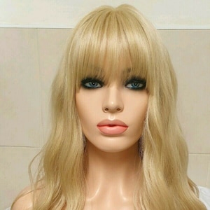 Daisy-Jane Light Blonde Human Hair Blend Wig Classic cap Long bangs fringe