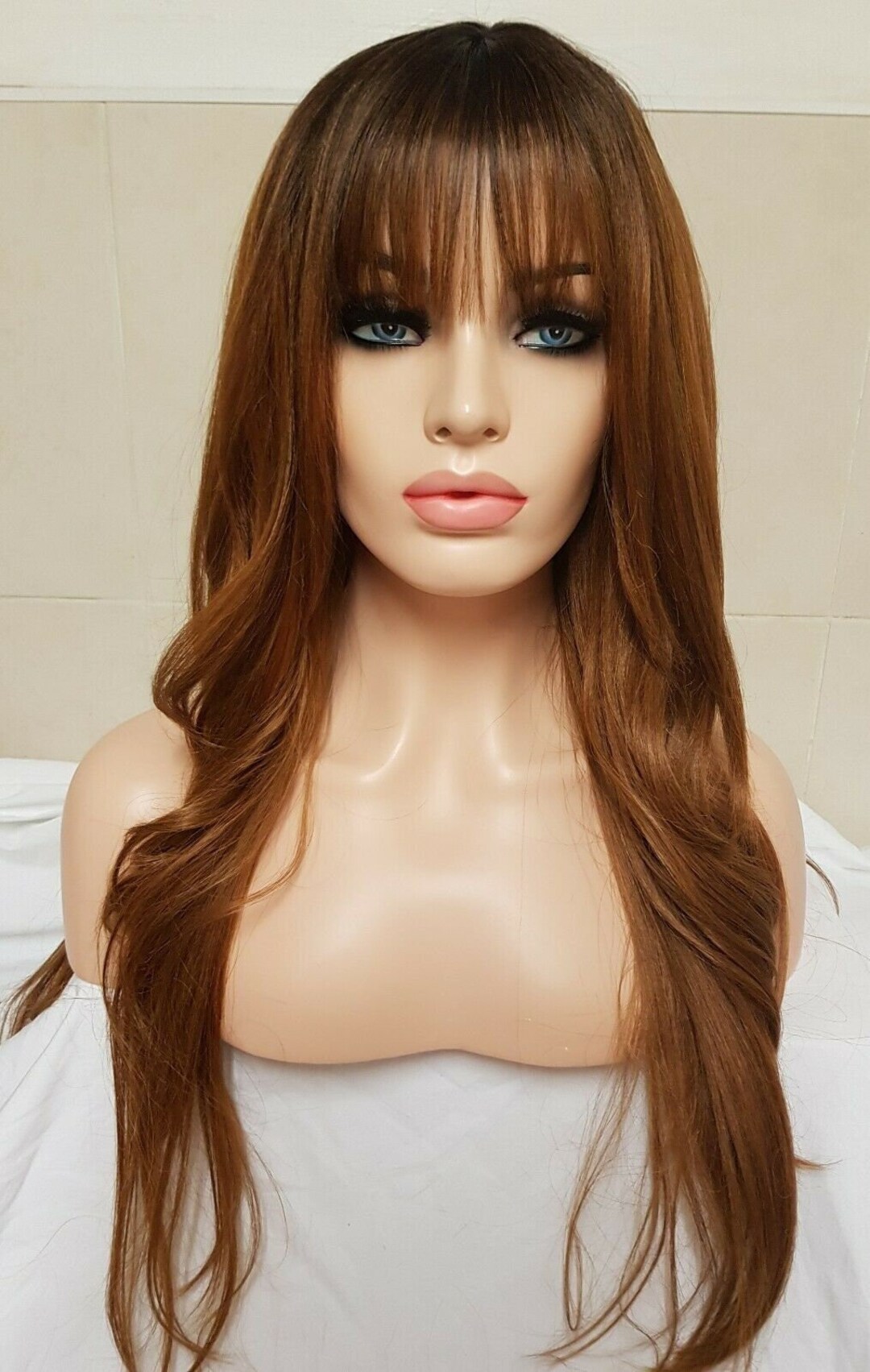 Brandy Dark Auburn Brown Bangs Full Fringe Synthetic Wig Etsy