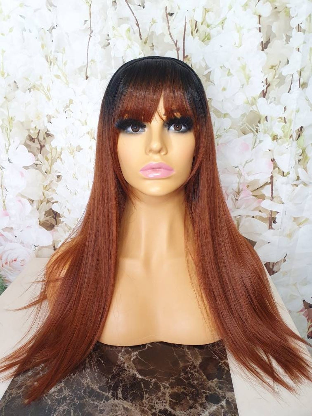 FAST DISPATCH Hot Copper Red Bangs Wig Classic Cap Adjustable Strap Wig