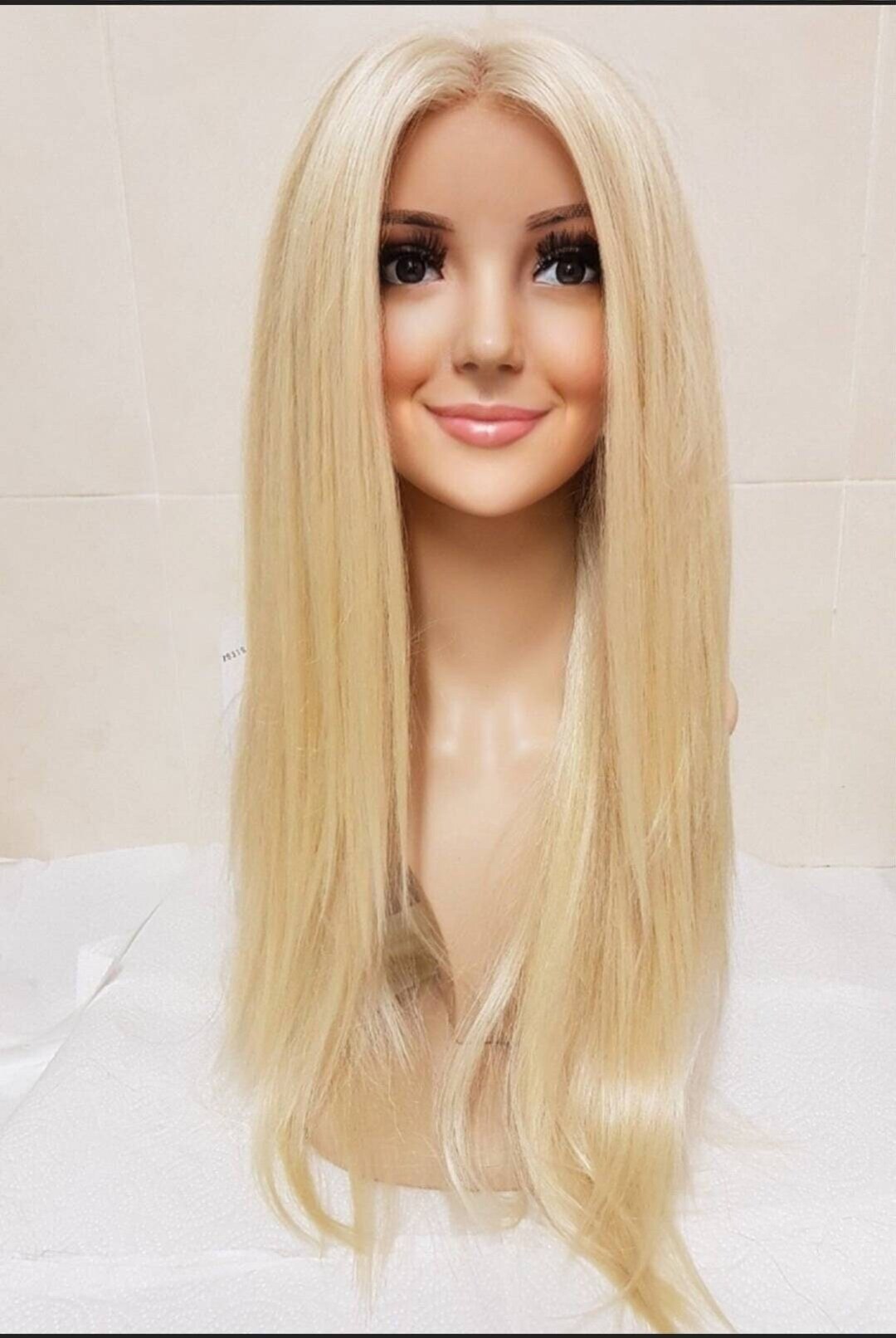 Long blonde human hair on sale wig