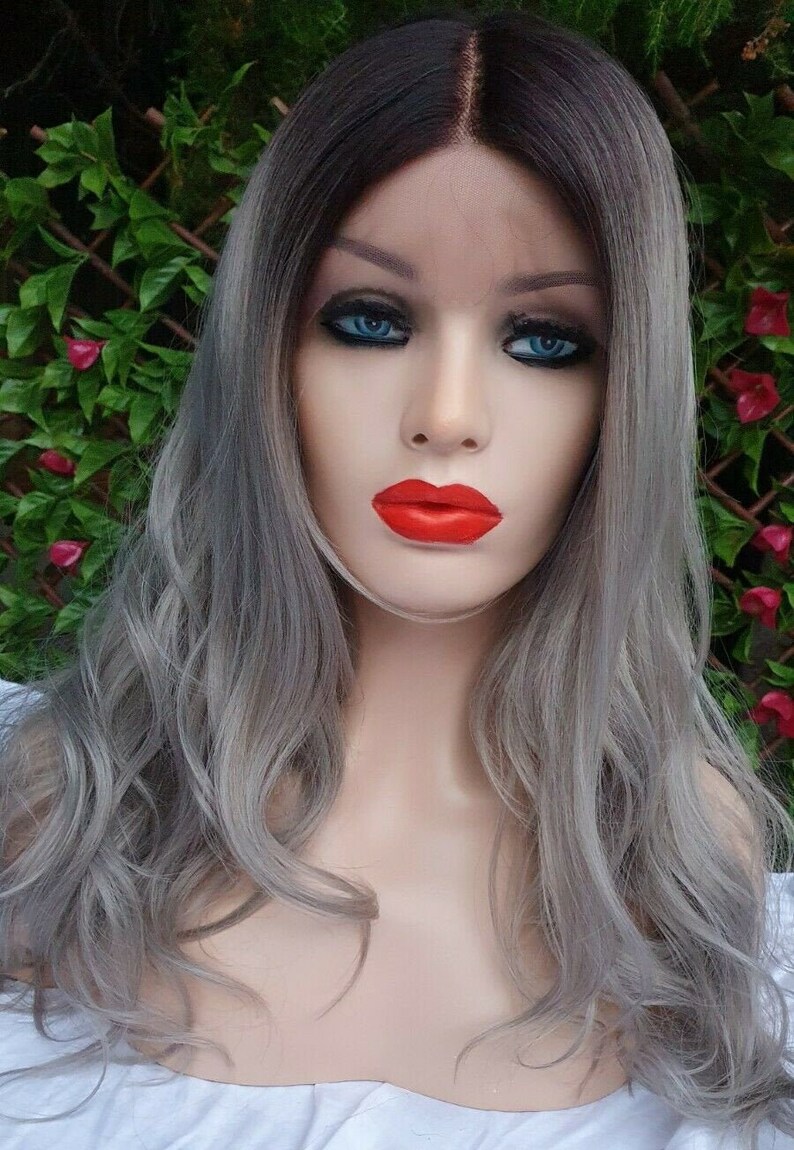 Dawn silver grey human hair blend wig lace front wig curly Etsy
