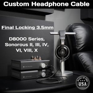 May include: Custom headphone cable for D8000 Series, Sonorous II, III, IV, VI, VIII, and X headphones. The cable features a 3.5mm locking connector and is made in the USA.