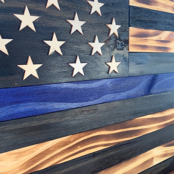 Thin Blue Line Wood Flag