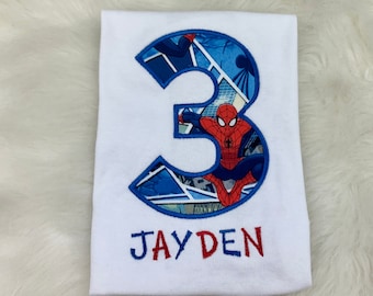 Kids Spider-Man Applique Tshirt,Super Hero Tshirt, Personalized Spider-Man Birthday Number and Name Shirt