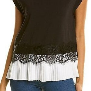 New! Laundry Shelli Segal Trendy ~CHIC~Pleated Lace Trim Blouse XS-Med