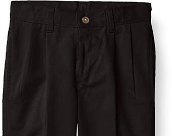 New! Chaps Boys' School Uniform Pleated Black Twill Pant 8 Slim