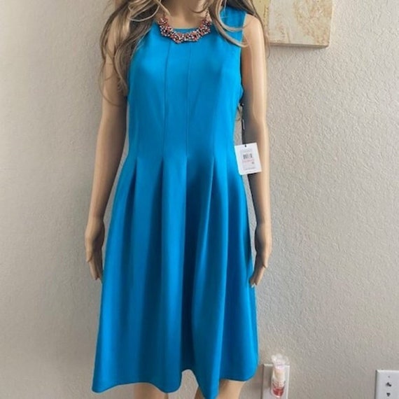 NWT Calvin Klein Blue Pleated Fit and Flare Sleeveless Dress - Etsy