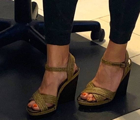 New Stuart Weitzman Minx Woven Cork Wedge Sandal Sz 7.5 - Etsy Canada