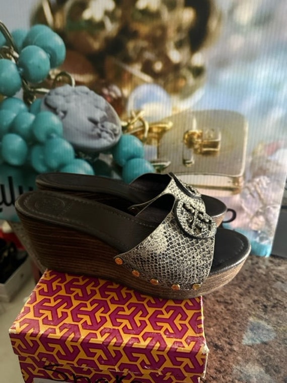 Tory Burch Patti Pitone Rocha Snakeskin Wedge Slides Sandals - Etsy