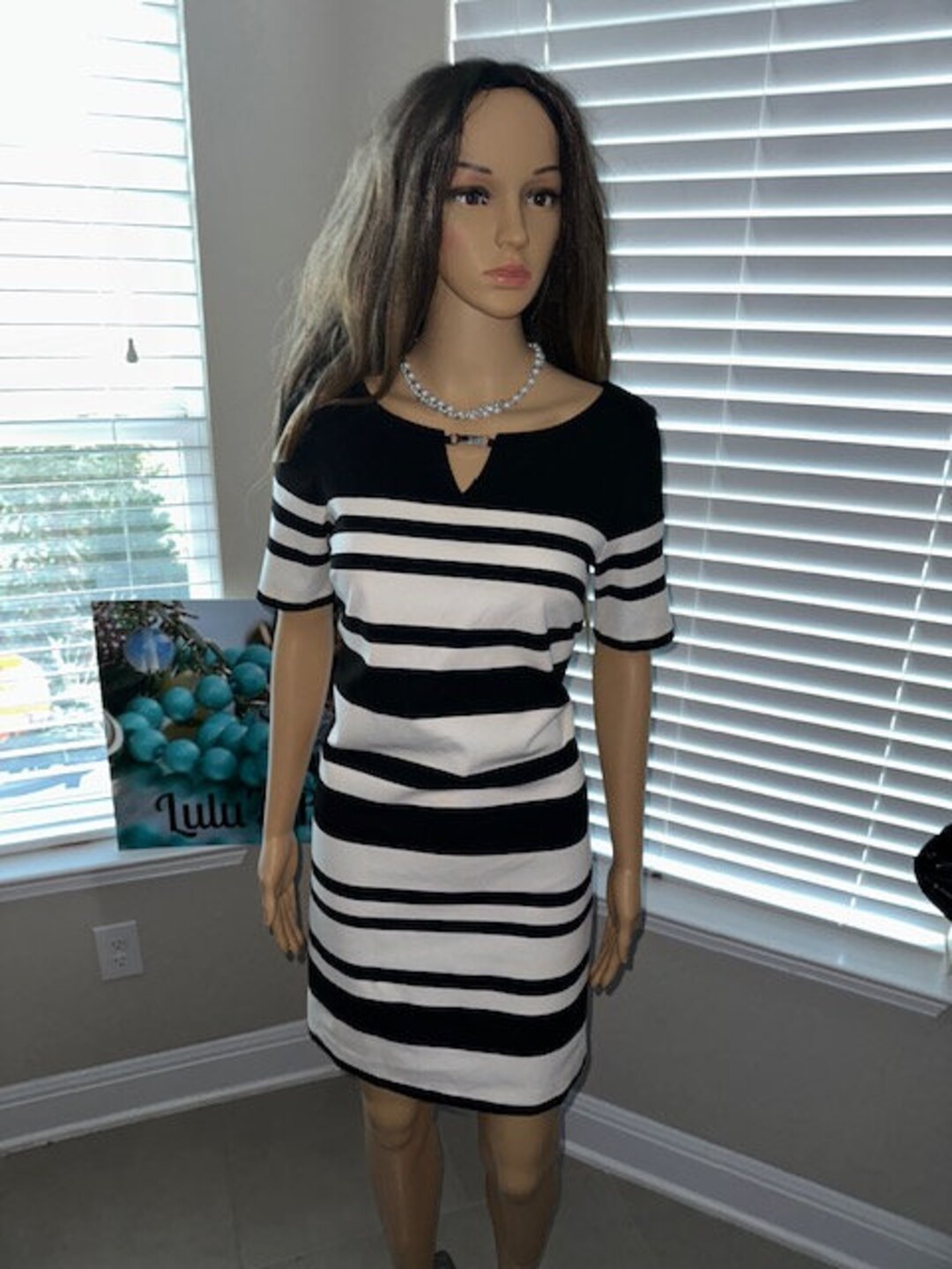 White House Black Market Black White Striped Dress Sz 4 Etsy