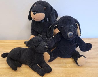 Plush Black Dog Toy Lot 3 Stuffed Animals Dachshund Lab Hound Puppies 5-7 inch