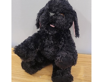 Pawsenclaws & Co Black Puppy Dog 14" Shaggy Plush Vintage 2001 Pink Ears Zipper