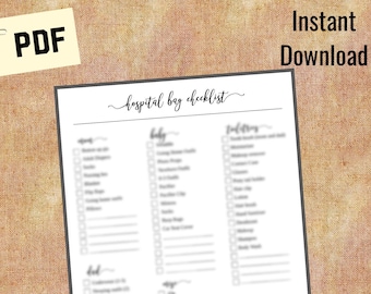 Lista de verificación para la bolsa del hospital / minimalista