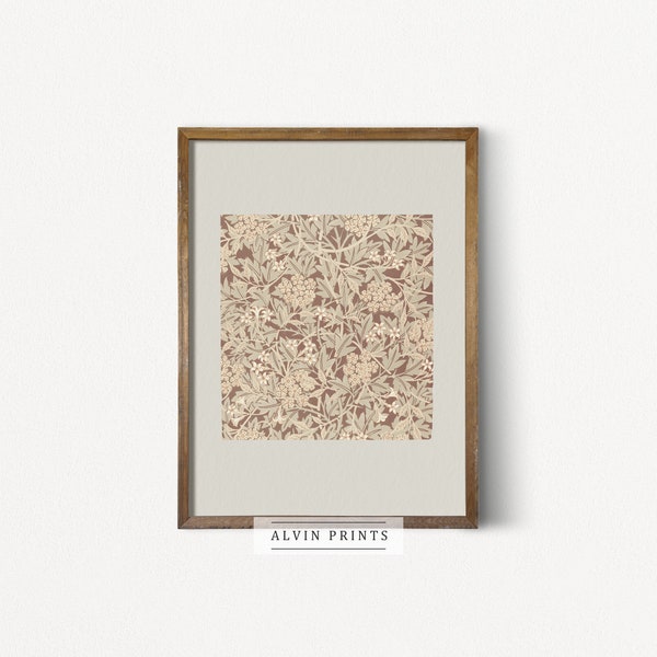 Vintage Textile Wall Art - Mailed Fine Art - Beige Neutral Floral Pattern Art Print - Antique French Country Wall Decor for Bedroom