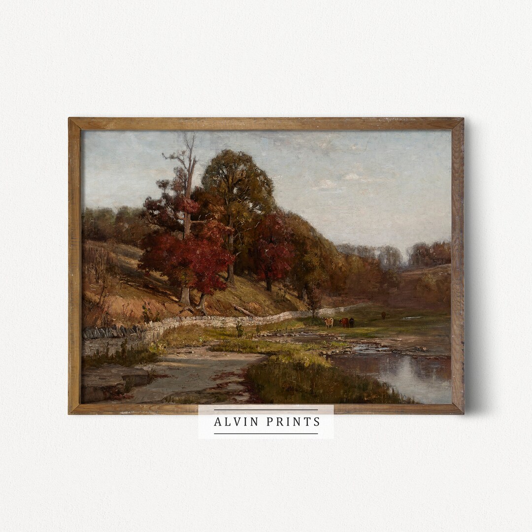 Vintage Country Oil Painting Farmhouse Wall Art Mailed Art Print ...