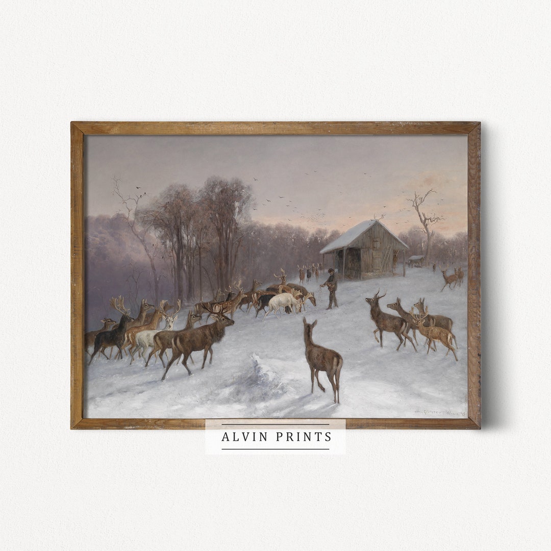 Winter Deer Wall Art Mailed Art Print Vintage Snow Etsy