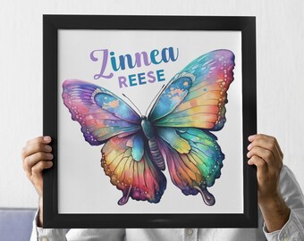 Personalized Colorful Butterfly Print for Baby Girl, Butterfly Nursery, Butterfly Wall Art, Baby Girl Butterfly Decor