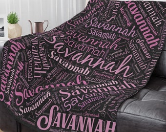 Pink and Black Name Blanket, Custom Pink and Black Minky Blanket, Girls Name Blanket, Pink Name Blanket, Pink Blankets for Girls