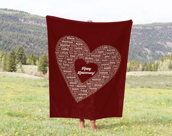 Happy Anniversary Blanket, Anniversary Gifts, Anniversary Blanket With Family Names