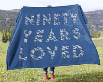 90th Birthday Blanket With Family Names - No Limit, 90th Birthday Gifts