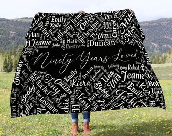 90th Birthday Blanket, 90th Birthday Gifts, 90th Birthday Blanket With Family Names